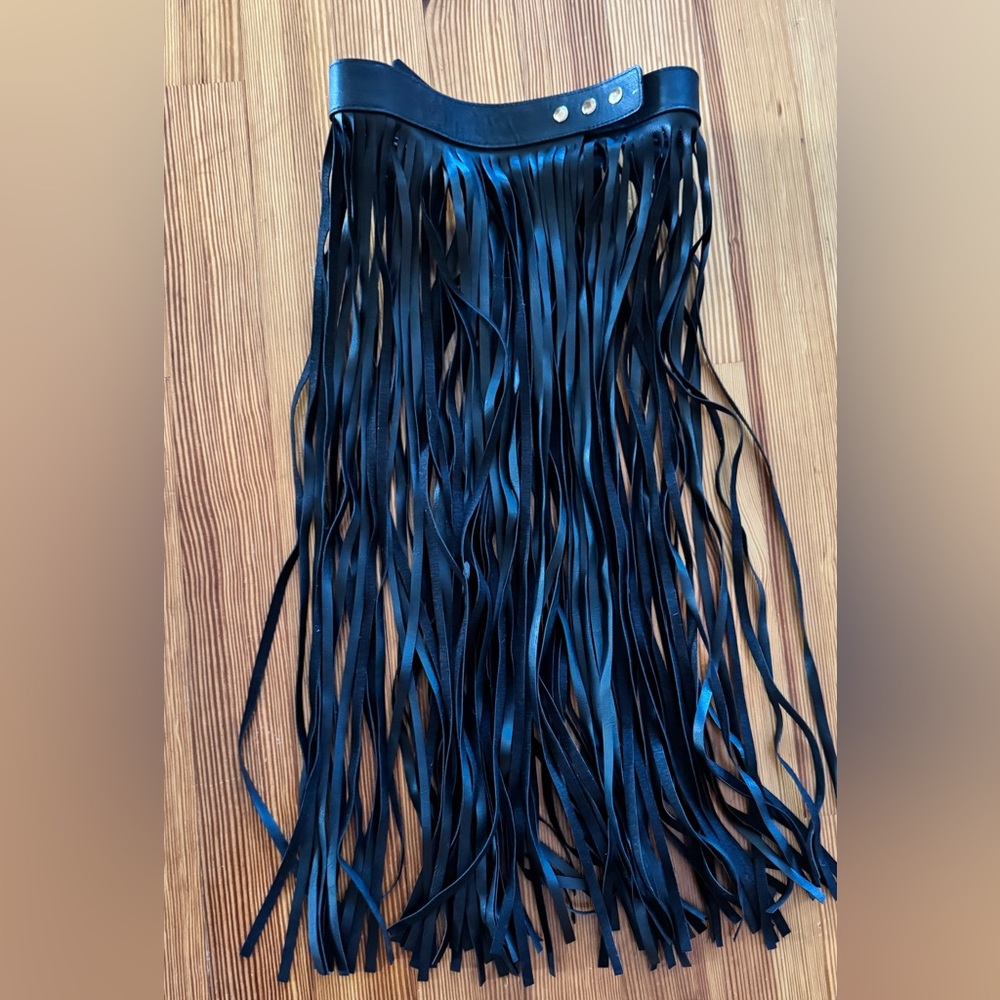 Pleather black frayed skirt